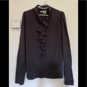 100% merino wool grey ruffle sweater